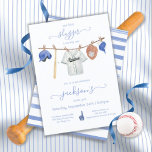 Kleding van honkbal Birthday Party Kaart<br><div class="desc">Weinig Slugger Baseball Clothesline Rookie Year Birthday Party Invitations. Met waterverf honkbaltrui, helm, sportkleding, pet, knuppel, honkbal en handschoen op de lijn in gedempt beige, geelbruine en blauwe kleuren. Alle formuleringen kunnen worden gewijzigd, naar elke leeftijd of naar een baby shower. Om meer veranderingen aan te brengen ga deze sjabloon...</div>