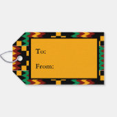 Kleding van zwart, groen, rood en geel cadeaulabel (Achterkant Horizontaal)