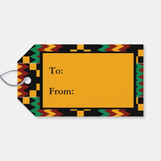 Kleding van zwart, groen, rood en geel cadeaulabel (Achterkant Horizontaal)