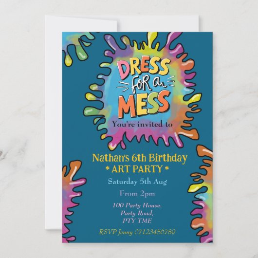 Kleding voor een puinhoop kinder kunstfeest kaart (Voorkant)