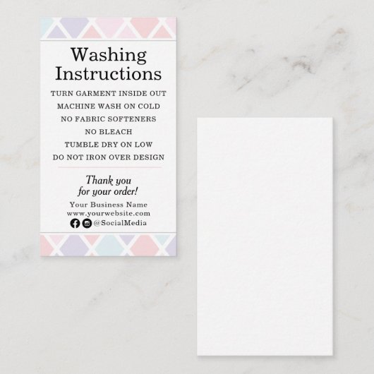 Kleding Zorg Wasinstructies Pastel Diamond Visitekaartje (Voorkant / Achterkant)