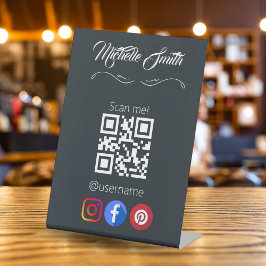 Kleding Zwart Wit Grijs Grijs QR Code Reclamebord Met Voetstuk