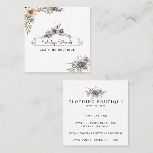 kledingboetiek | Bloemenkleding Hanger Logo Vierkante Visitekaartje (Voorkant / Achterkant)