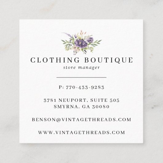 kledingboetiek | Bloemenkleding Hanger Logo Vierkante Visitekaartje (Achterkant)