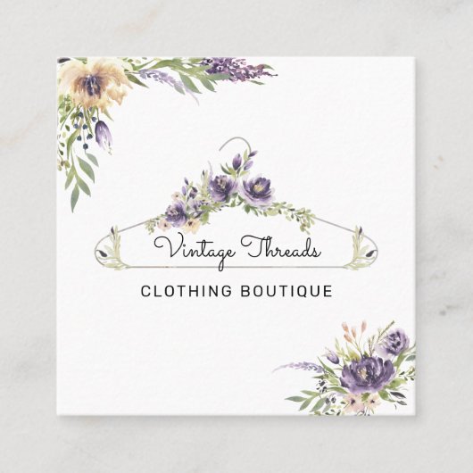 kledingboetiek | Bloemenkleding Hanger Logo Vierkante Visitekaartje (Voorkant)