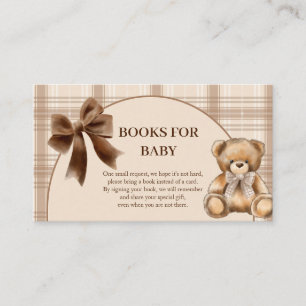 Kledingkleurige teddybeer beige geruite boeken voo informatiekaartje