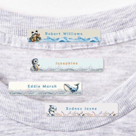 Kledinglabels voor kinderen met zeeleven-motief labels