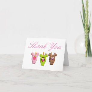Kledinglijn Baby Shower Bedankbriefjes met Uil Bedankkaart
