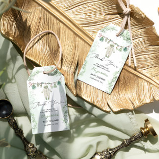 Kledinglijn Eucalyptus Baby shower Bedankt Cadeaulabel