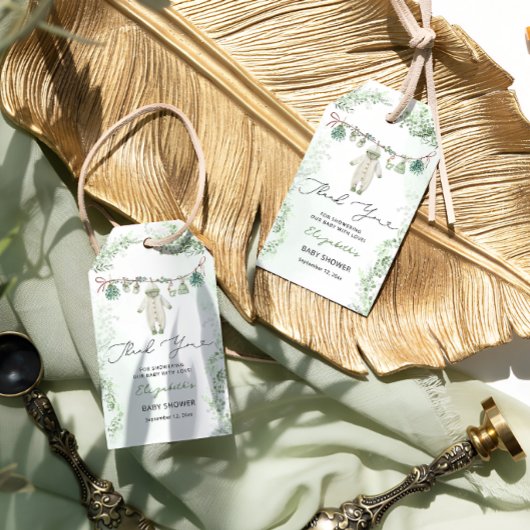 Kledinglijn Eucalyptus Baby shower Bedankt Cadeaulabel