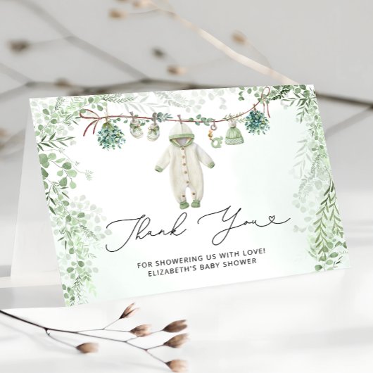 Kledinglijn Eucalyptus Baby shower Dank u kaart