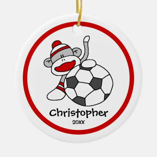 Kledingstuk Aap Voetbal Jongens Kerst Ornament (Voorkant)