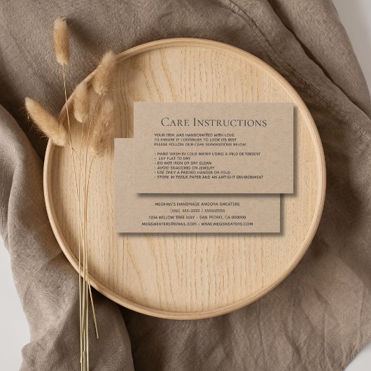 Kledingverpakking bewerkbare wasinstructies visitekaartje