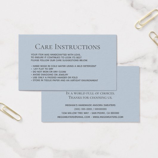 Kledingverpakking voor usty Blue Washing Care Visitekaartje (Kantoor)