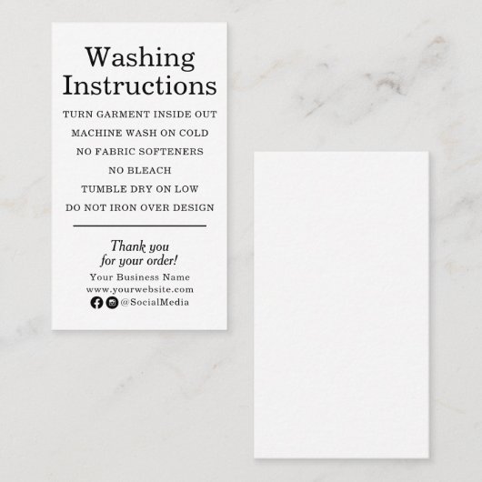 Kledingverzorging Instructies Modern zwart-wit Visitekaartje (Voorkant / Achterkant)