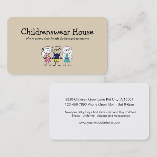 Kledingwinkel voor kinderen visitekaartje (Voorkant / Achterkant)