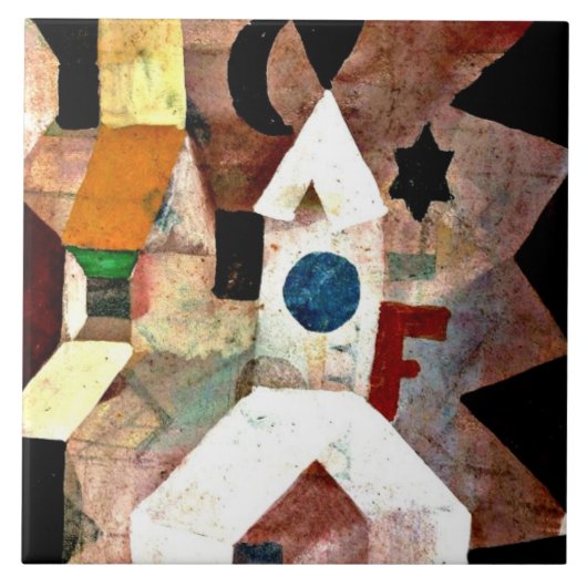 Klee - De kapel, Paul Klee schilderij Tegeltje (Voorkant)