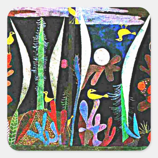 Klee - Landschap met gele vogels Vierkante Sticker (Voorkant)