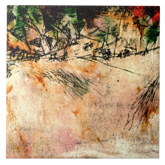 Klee - Road Junction (houtskooltekening) Tegeltje (Voorkant)