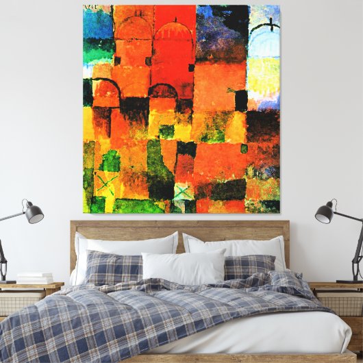 Klee - Rode en Witte Koepels, abstracte schilderij Canvas Afdruk (Insitu (Slaapkamer))