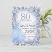 Kleed blauwe sneeuwvlokken Winter 80ste verjaardag Kaart (Staand voorkant)
