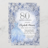 Kleed blauwe sneeuwvlokken Winter 80ste verjaardag Kaart (Voorkant / Achterkant)