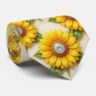 Kleed Casual   Zonnebloemen en Diamanten Stropdas