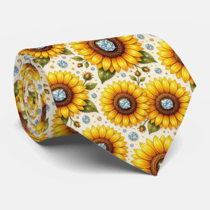 Kleed Casual   Zonnebloemen en Diamanten Stropdas
