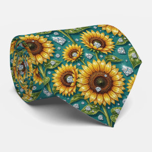 Kleed Je Casual   Zonnebloemen en Diamanten Stropdas