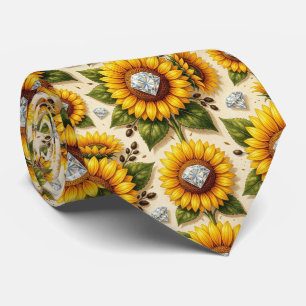 Kleed Je Casual   Zonnebloemen en Diamanten Stropdas