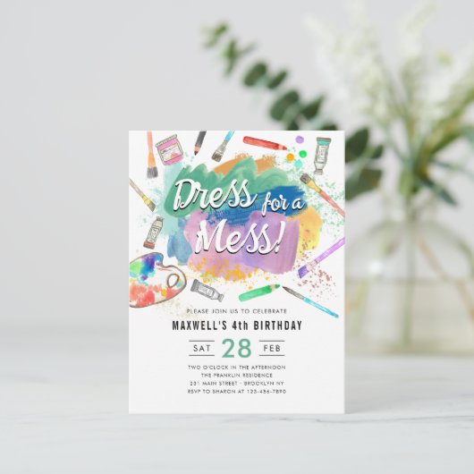 Kleedje voor een rommelige kids kunst verf schilde briefkaart (Staand voorkant)