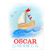 Kleedkamerposter met zeilboot voor babyjongetjes