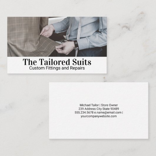 Kleermaker past een pak visitekaartje (Voorkant / Achterkant)