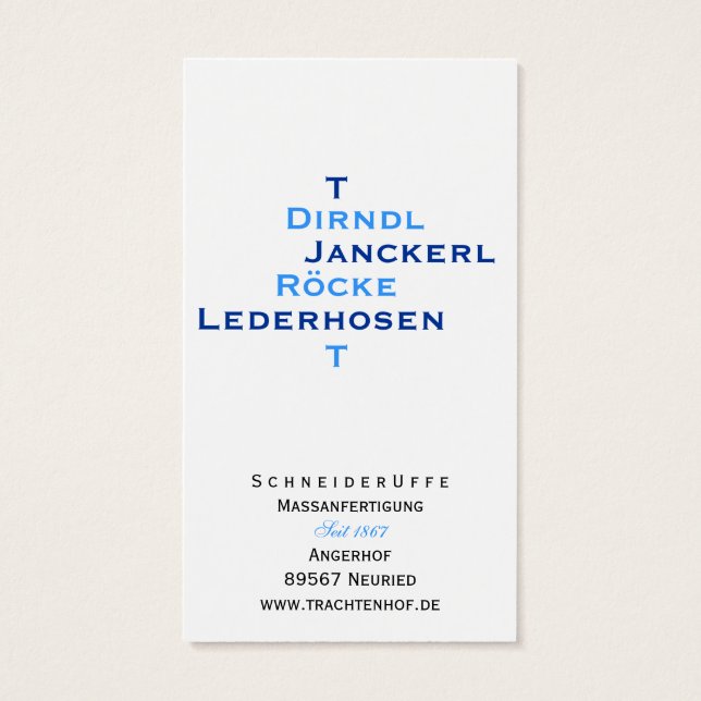 Kleermakers visitekaartjes (Achterkant)