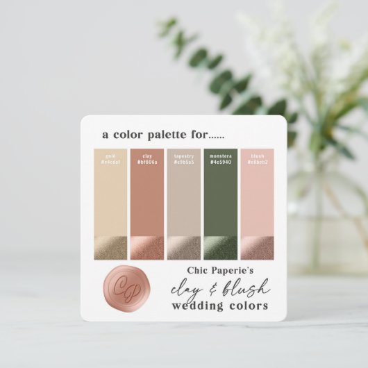 Klei & Blush Roze 2022 Huwelijkskleurenschema Kaar Kaart (Staand voorkant)
