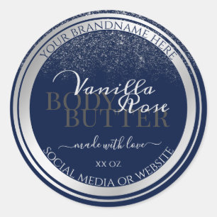 Klei-donkerblauw en zilverkleurige etiketten voor 