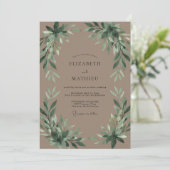 Klei Emerald Loofwerk Eucalyptus Bruiloft Kaart (Staand voorkant)