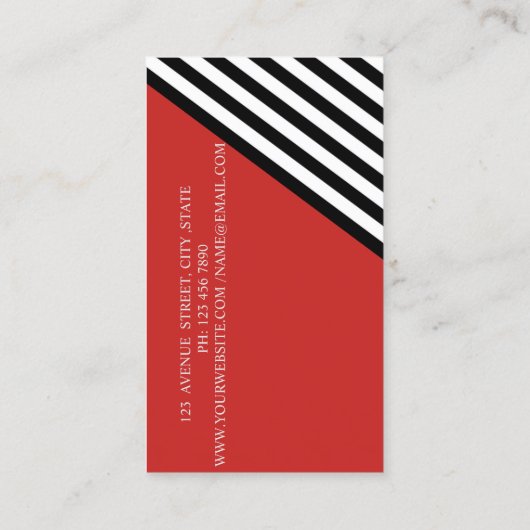 Klei Moderne geometrische, rode, zwarte witte stre Visitekaartje (Achterkant)