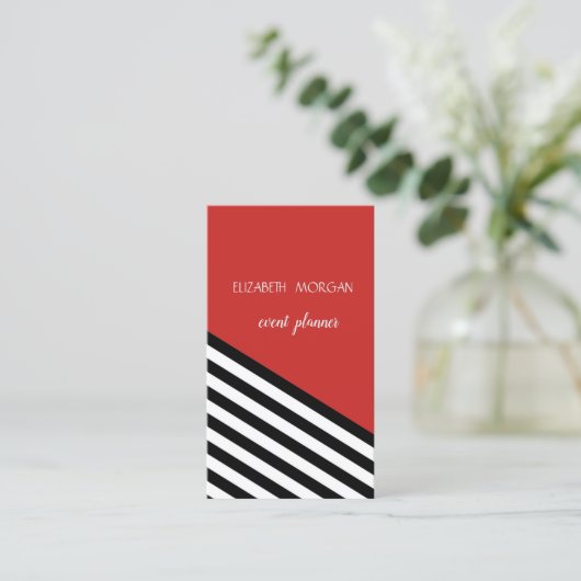 Klei Moderne geometrische, rode, zwarte witte stre Visitekaartje (Staand voorkant)