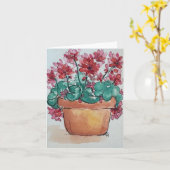 Klei pot waterverf rode geraniums- gevouwen leeg kaart (Gele Bloem)