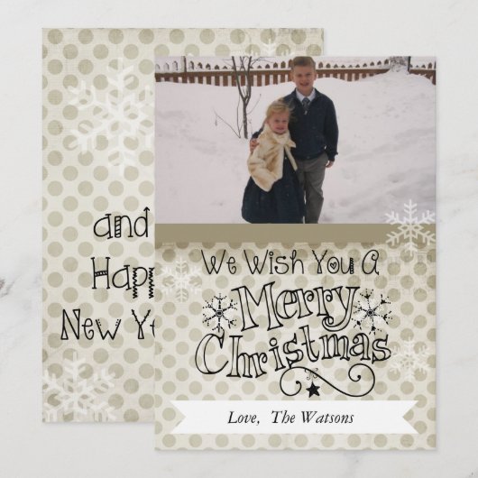 Klei Stippen op witte vrolijke kerst fotokaart Feestdagenkaart (Voorkant / Achterkant)