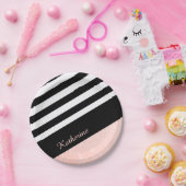 Klei zwart-wit roos goudglitter papieren bordje (Feest)