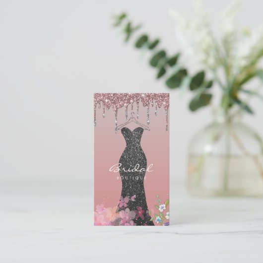 Kleiderhangertje Jurk Mode Winkel Glitter Drip Visitekaartje (Staand voorkant)