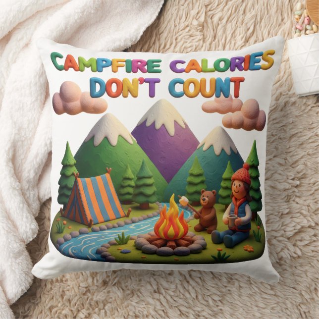 Kleikunst “Campfire-calorieën tellen niet”-scène Kussen (Deken)