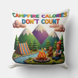 Kleikunst “Campfire-calorieën tellen niet”-scène Kussen