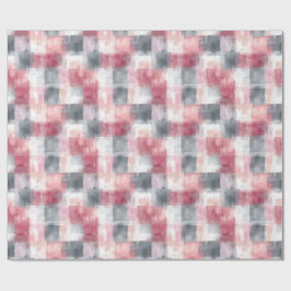 Klein abstract gingang roze en grijs cadeaupapier