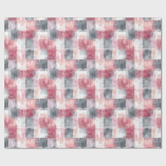 Klein abstract gingham roze en grijs cadeaupapier (Vlak)