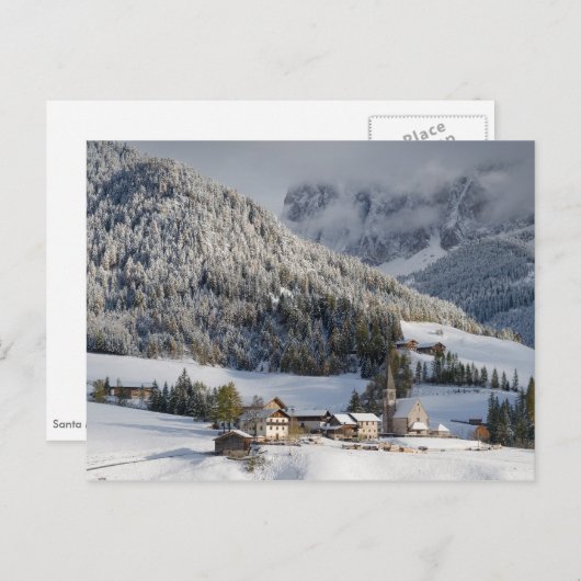 Klein alpiene dorp in het sneeuwbriefkaart briefkaart (Voorkant / Achterkant)