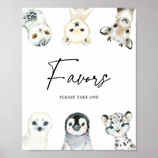 Klein Arctisch Baby shower Favors Sign Poster (Voorkant)