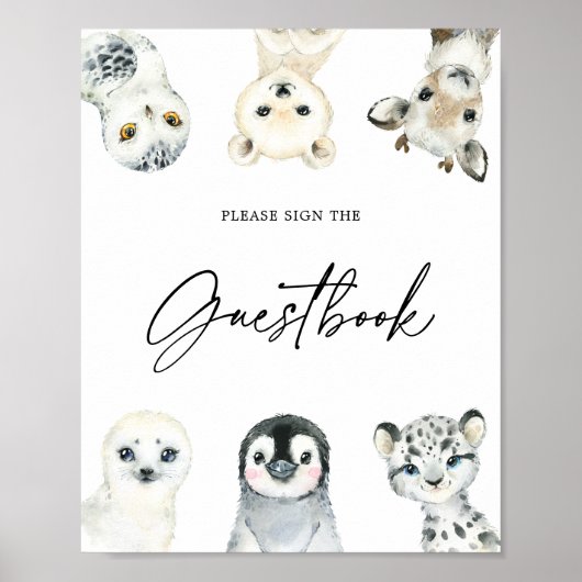 Klein Arctisch Baby shower Guestbook Poster (Voorkant)